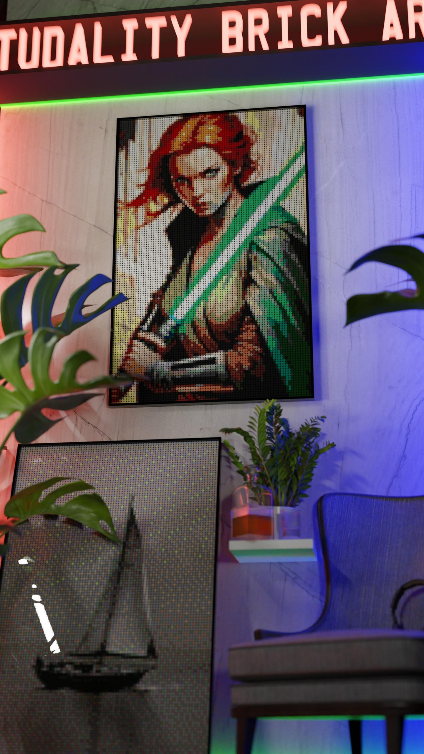 Star of the Warborn LEGO® Style mosaic wall art made from colorful plastic bricks